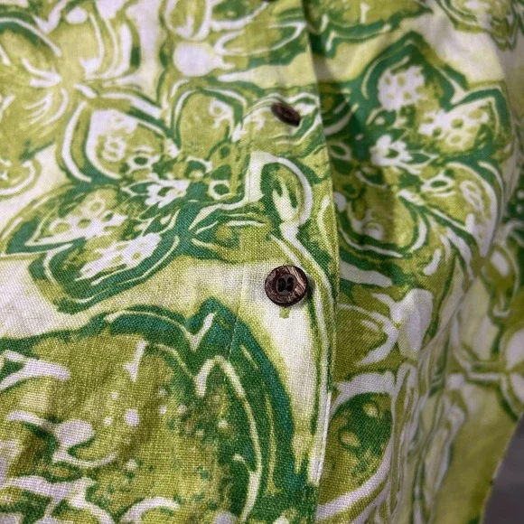 Chico's green floral blazer size 3 with wooden buttons 100% linen - Picture 5 of 7